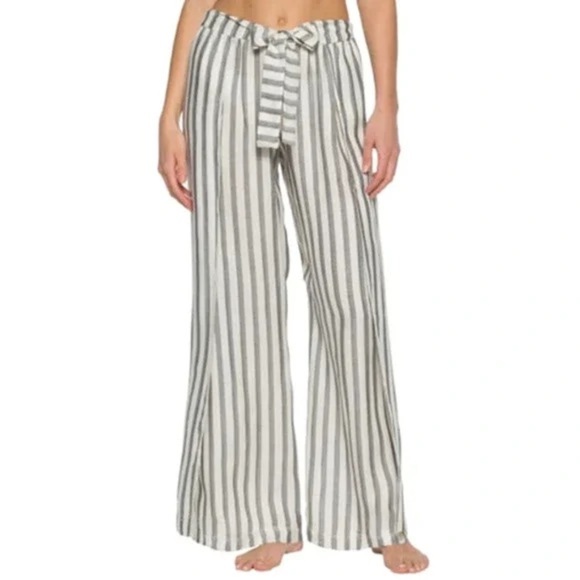 Becca Getaway Cover-Up Pants Split Wide Leg Stripe Tie-Waist Size S/M - Picture 1 of 13